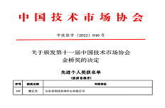 公司董事長魏正杰榮獲“中國技術(shù)市場協(xié)會(huì)金橋獎(jiǎng)先進(jìn)個(gè)人”